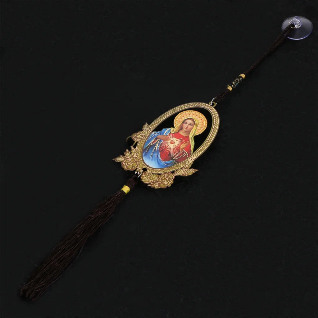 Cristão Imaculado Coração Abençoado Pingente, Virgem Maria De Madeira, Franja De Borla, Carro Pendurado Ornamento, Acessórios De Jóias