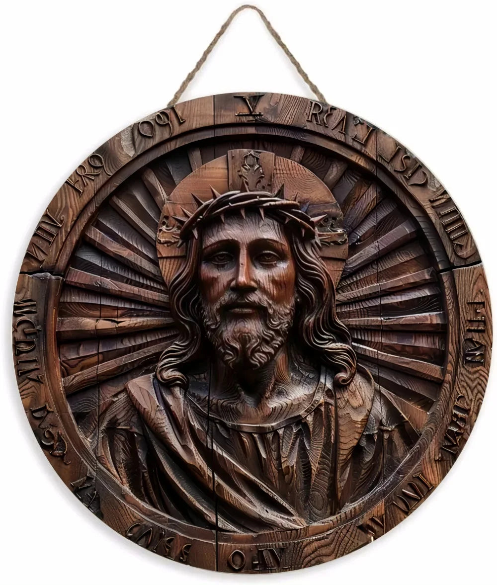 Placa Decorativa 2D de Jesus Cristo em Impressa Madeira - Estilo Retrô