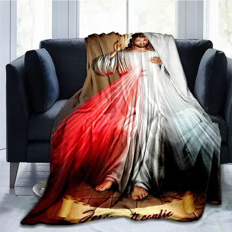 Cobertor Religioso Jesus Nossa Senhora e Sagrada Família - Conforto e Fé - 150x200 cm