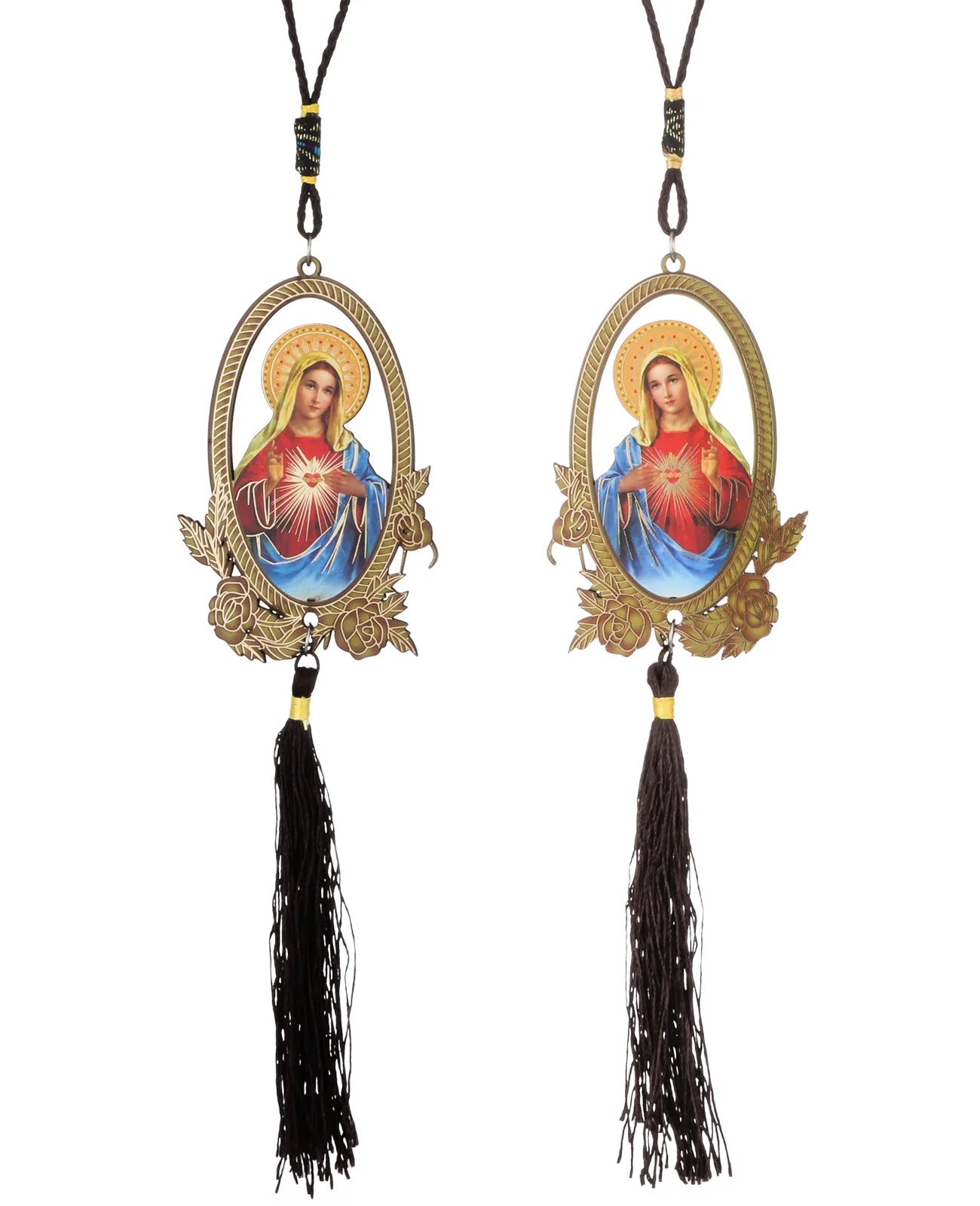 Cristão Imaculado Coração Abençoado Pingente, Virgem Maria De Madeira, Franja De Borla, Carro Pendurado Ornamento, Acessórios De Jóias
