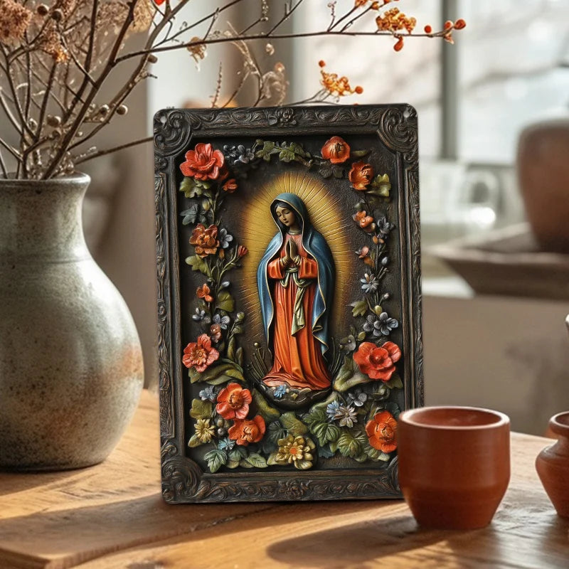 Placa Decorativa Nossa Senhora de Guadalupe com Flores
