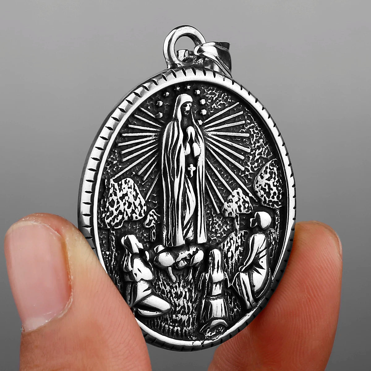 Colar Masculino Nossa Senhora de Fátima em Aço Inoxidável 316L
