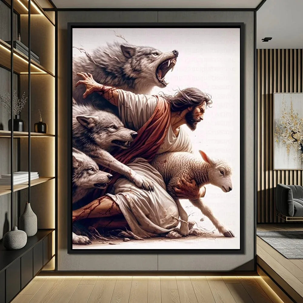 Pintura em Lona Jesus Nos Proteja - Decoração Católica