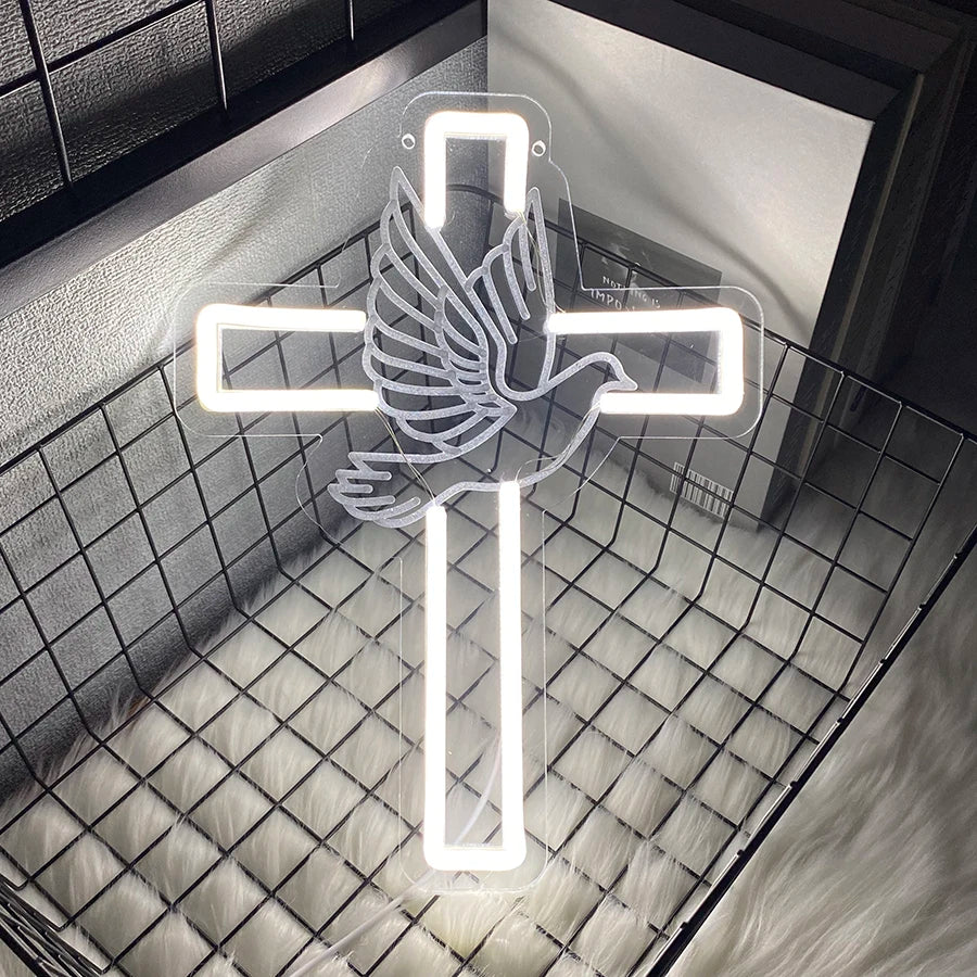 Cruz Espírito Santo de Néon LED para Decoração Religiosa