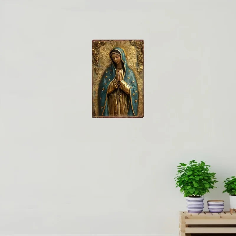 Placa Decorativa Nossa Senhora de Guadalupe em Tons Dourados