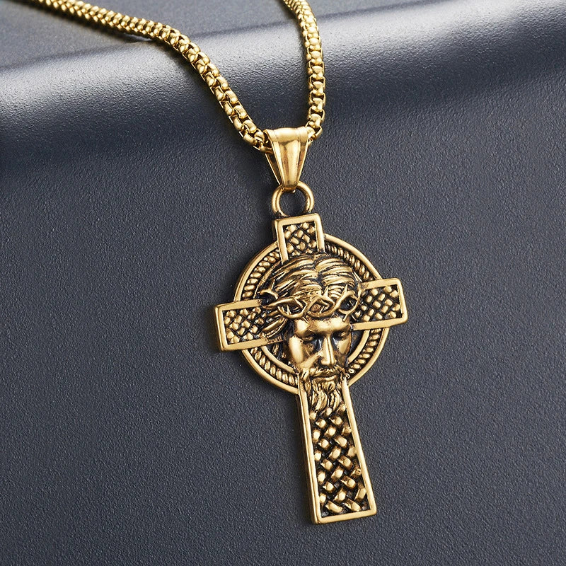 Colar Cruz Jesus em Aço Inoxidável Vintage para Homens
