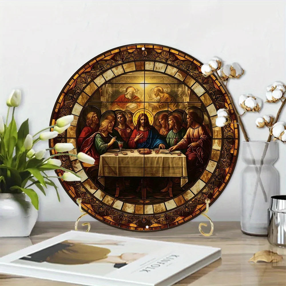 Pintura Redonda Última Ceia em Vitral - Decoração Elegante