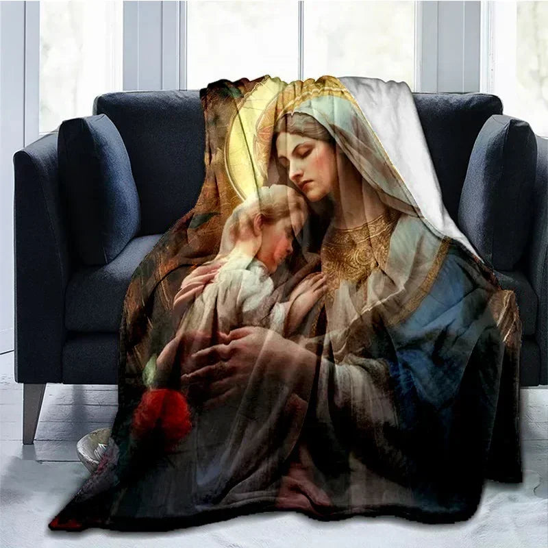 Cobertor Religioso Jesus Nossa Senhora e Sagrada Família - Conforto e Fé - 150x200 cm