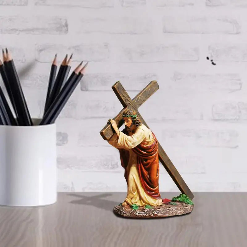 Estátua de crucifixo Jesus Crosss Estátua de resina Figura de Cristo Acessórios religiosos católicos Decoração