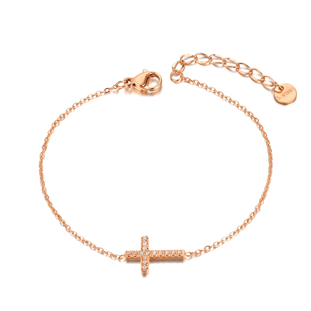 Pulseira Charme Cruz Aço Inoxidável com Zircônia