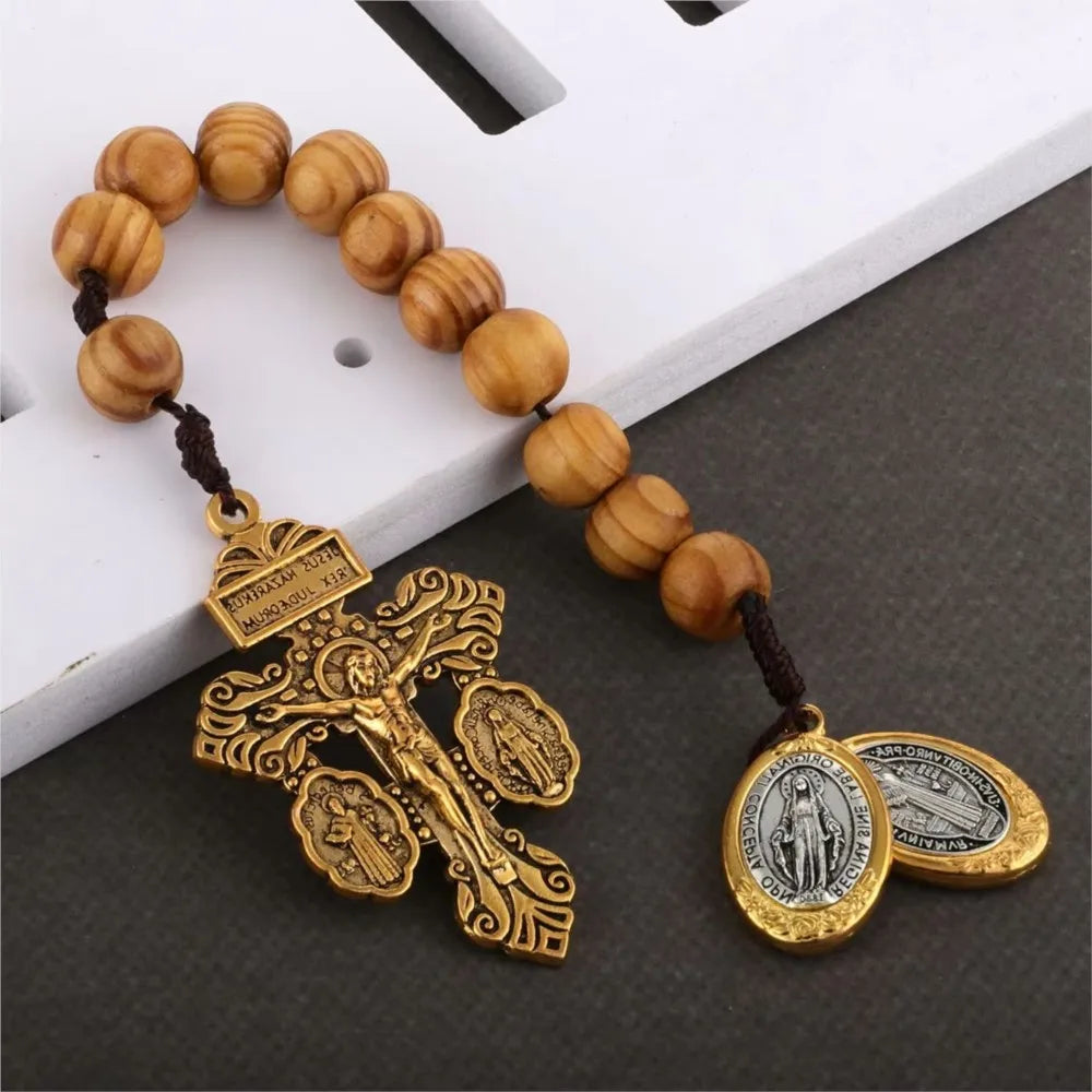 Terço Compacto com Cruz do Perdão Medalha de São Bento e de Nossa Senhora das Graças