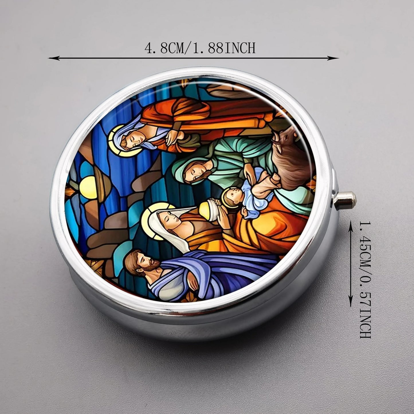Caixa de Comprimidos Religiosa Estilo Vitral - 3 Compartimentos