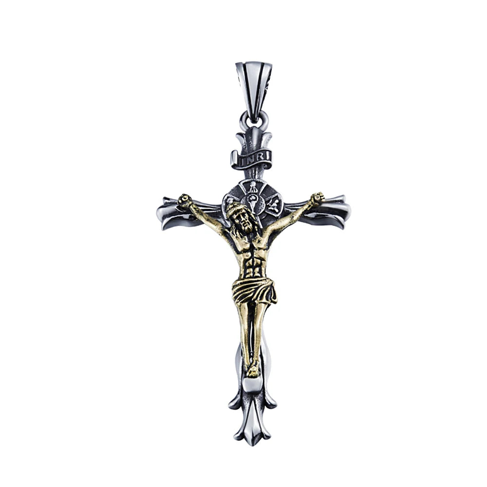 Colar Masculino Crucifixo Inri Aço Inoxidável