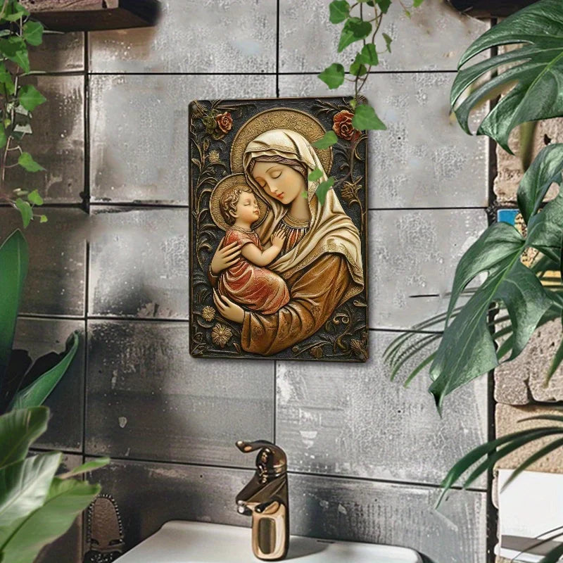 Placa Decorativa Nossa Senhora e o Menino Jesus Sagrada Ternura