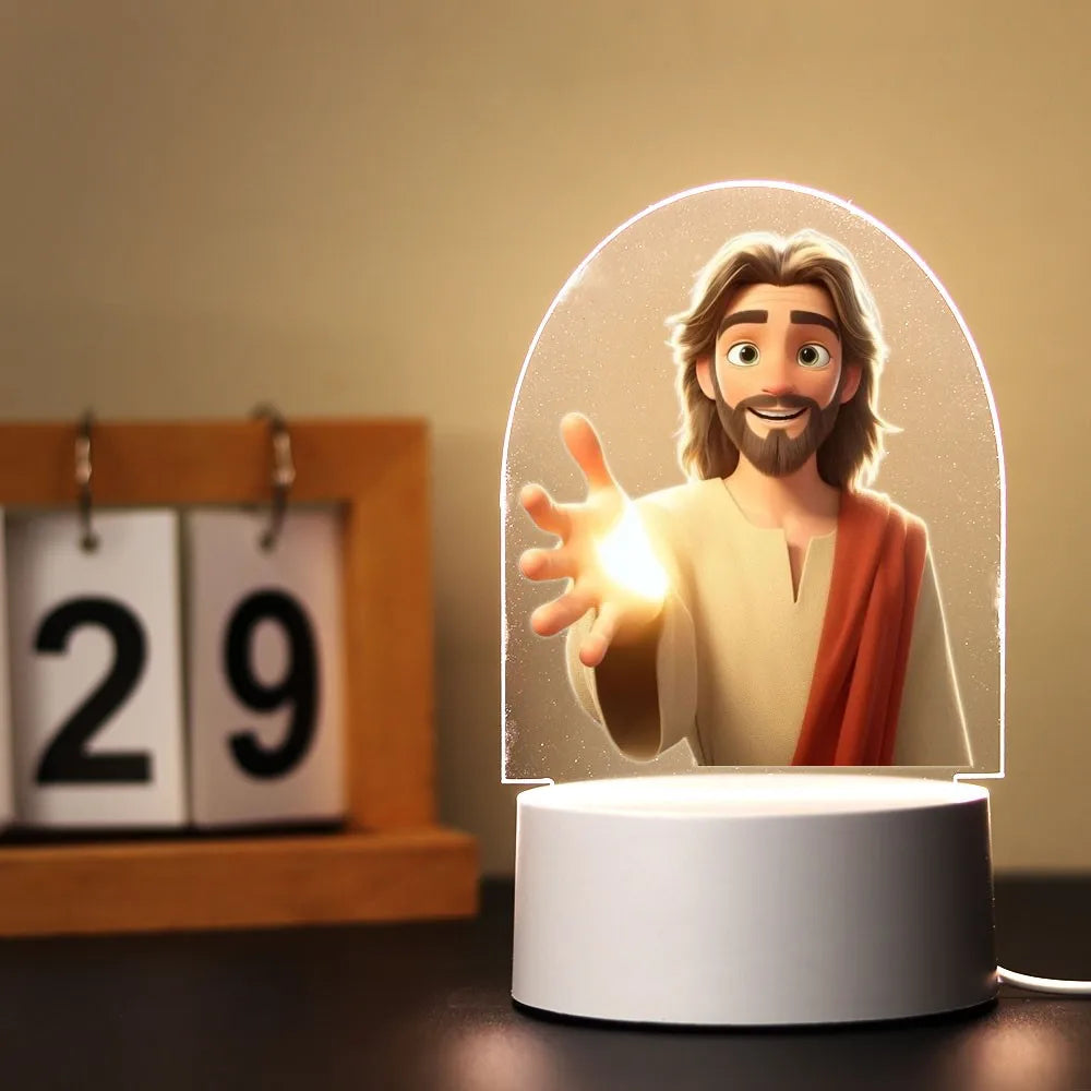 Luminária Acrílica de Jesus Estilo Desenho Animado