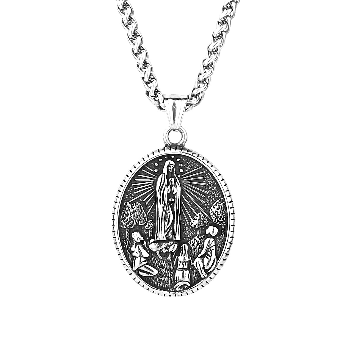 Colar Masculino Nossa Senhora de Fátima em Aço Inoxidável 316L