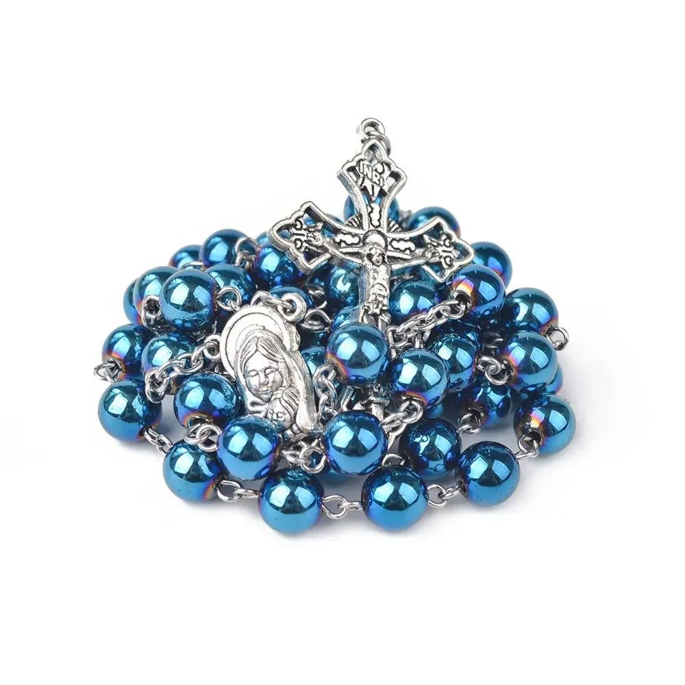Terço de Hematita Azul de Nossa Senhora do Bom Conselho