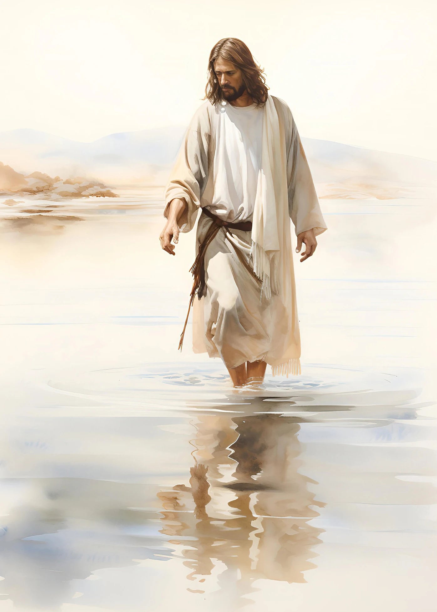 Pintura em Tela de Jesus Andando na Água