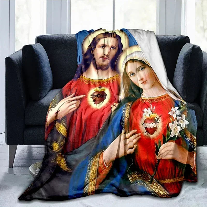 Cobertor Religioso Jesus Nossa Senhora e Sagrada Família - Conforto e Fé - 150x200 cm