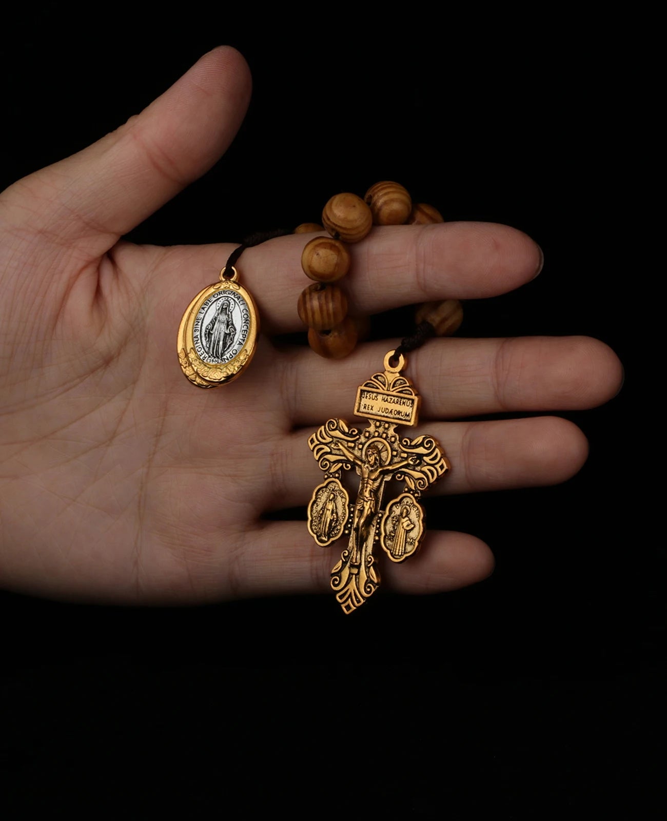 Terço Compacto com Cruz do Perdão Medalha de São Bento e de Nossa Senhora das Graças