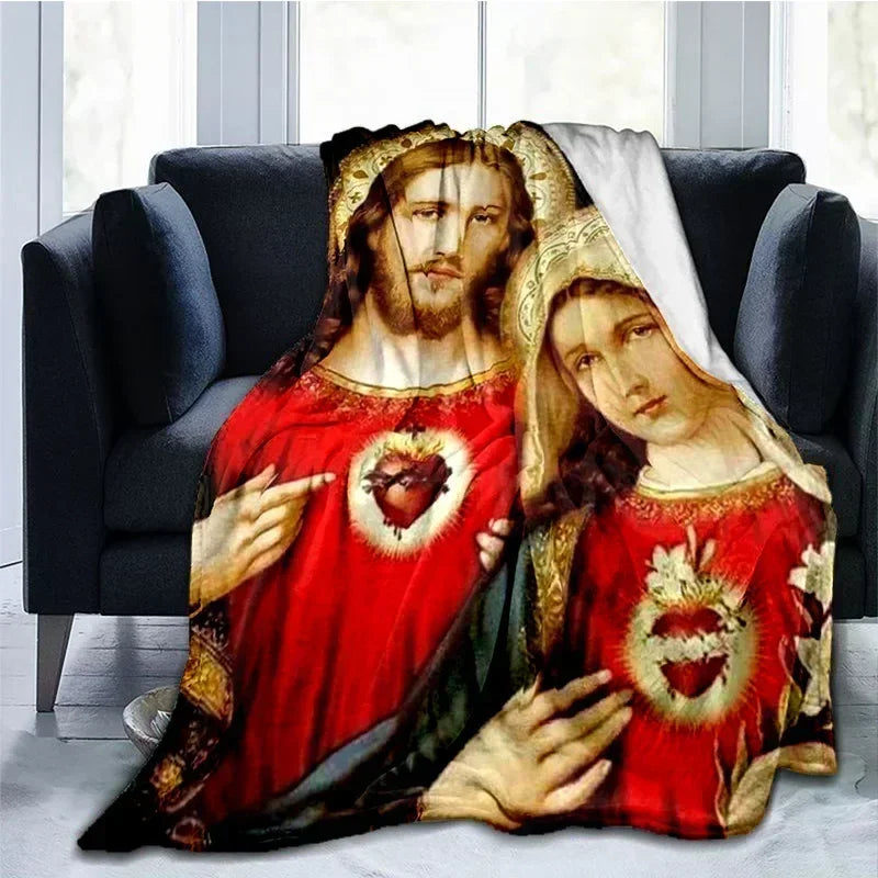 Cobertor Religioso Jesus Nossa Senhora e Sagrada Família - Conforto e Fé - 150x200 cm