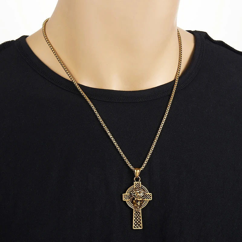 Colar Cruz Jesus em Aço Inoxidável Vintage para Homens