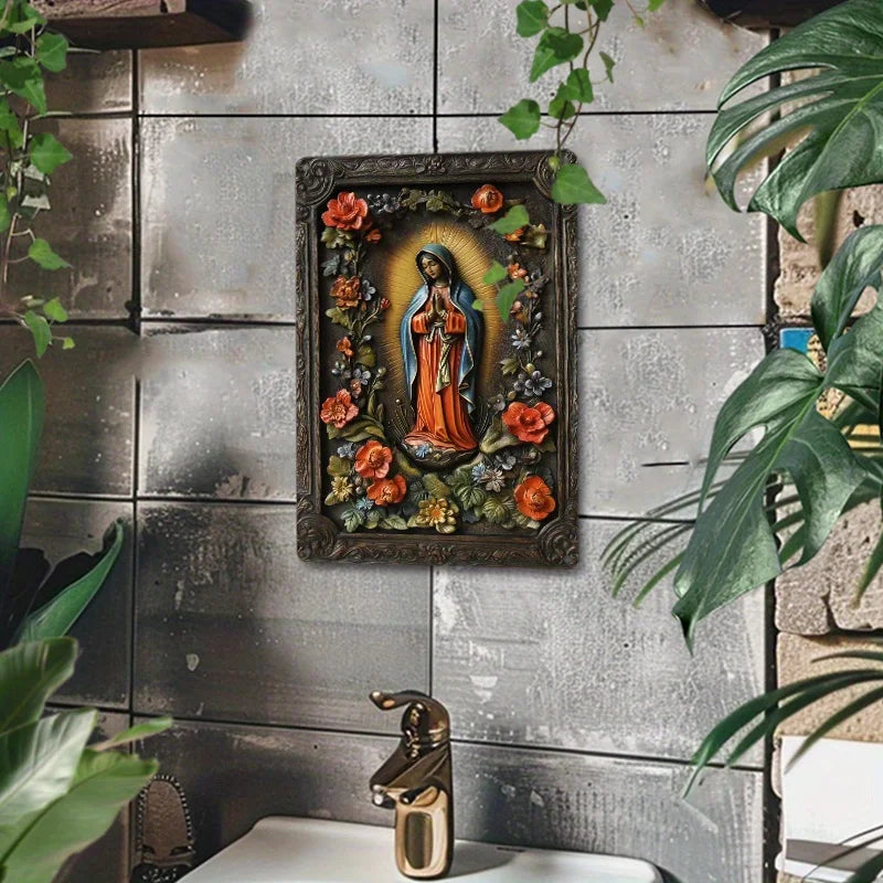 Placa Decorativa Nossa Senhora de Guadalupe com Flores