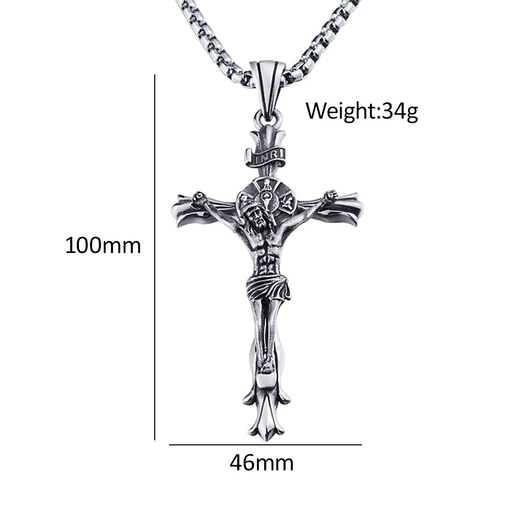Colar Masculino Crucifixo Inri Aço Inoxidável