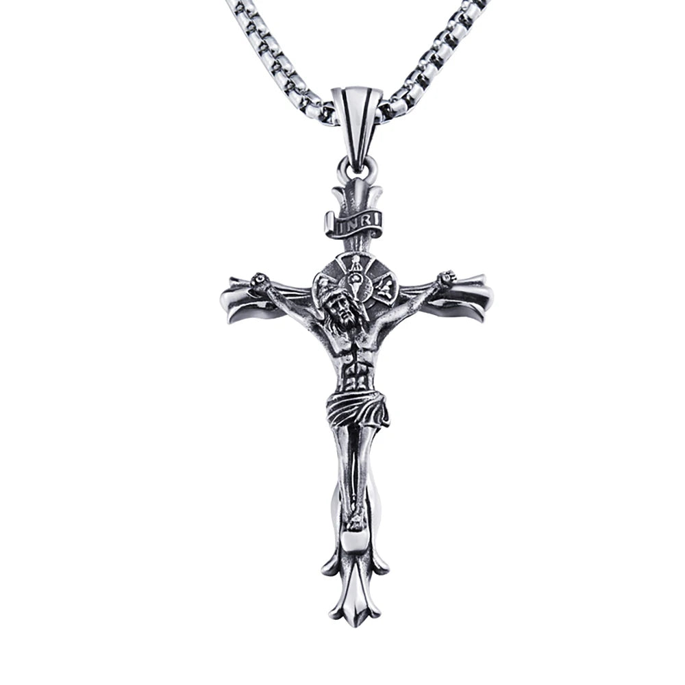 Colar Masculino Crucifixo Inri Aço Inoxidável