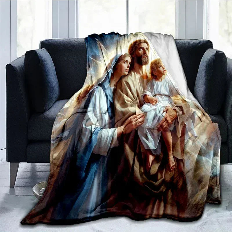 Cobertor Religioso Jesus Nossa Senhora e Sagrada Família - Conforto e Fé - 150x200 cm