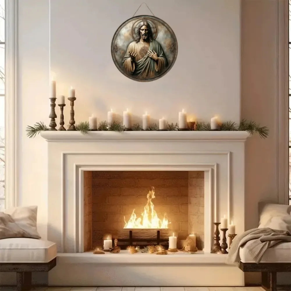Placa Decorativa 2D de Jesus Cristo em Impressa Madeira - Estilo Retrô
