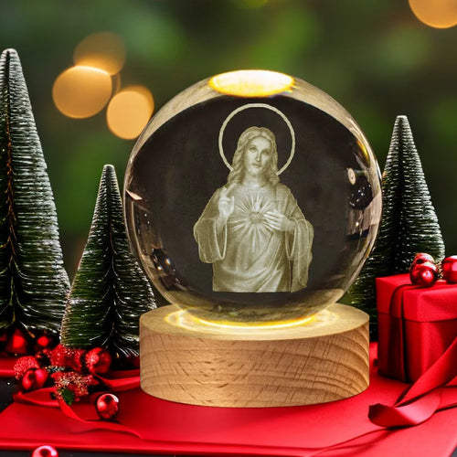 Luminária de Cristal 3D com Base de Madeira LED