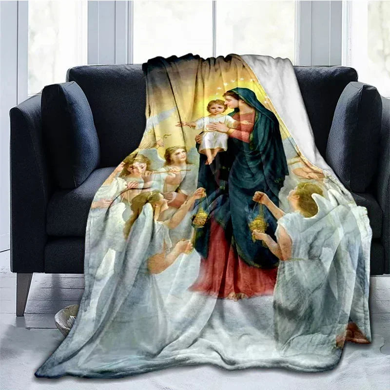 Cobertor Religioso Jesus Nossa Senhora e Sagrada Família - Conforto e Fé - 150x200 cm