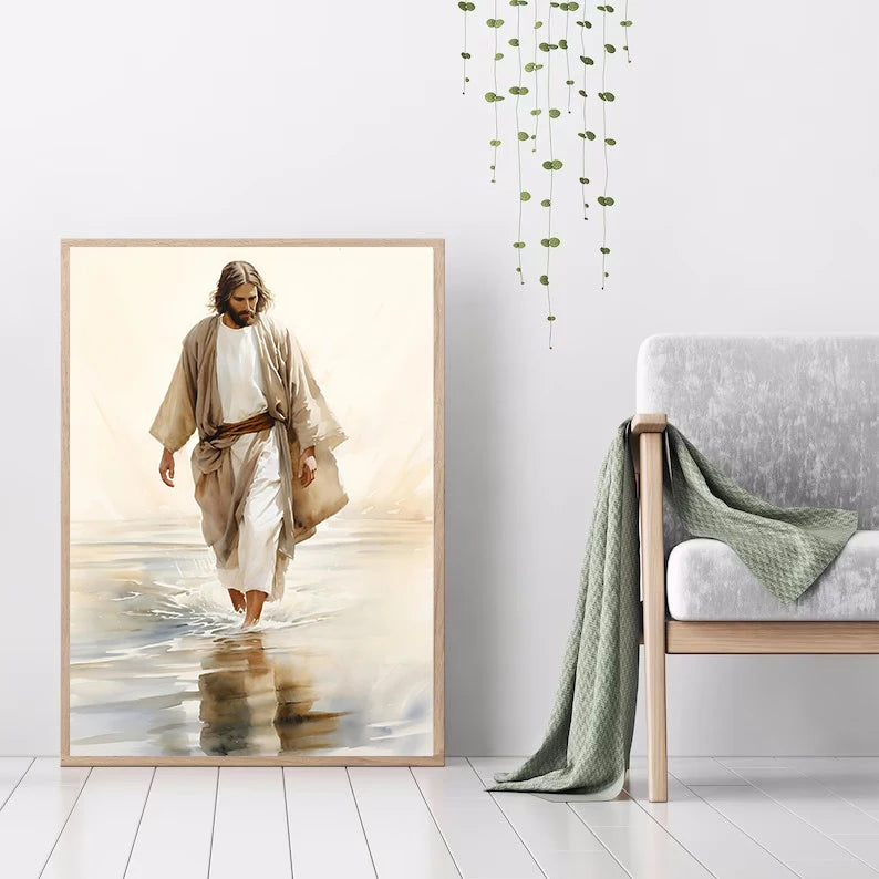 Pintura em Tela de Jesus Andando na Água