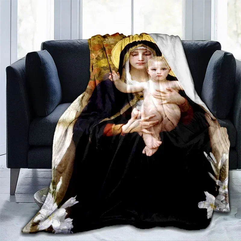 Cobertor Religioso Jesus Nossa Senhora e Sagrada Família - Conforto e Fé - 150x200 cm