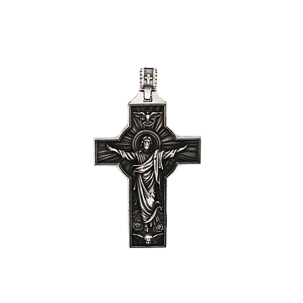 Colar Masculino Cruz Jesus Subindo aos Céus em Aço Inoxidável