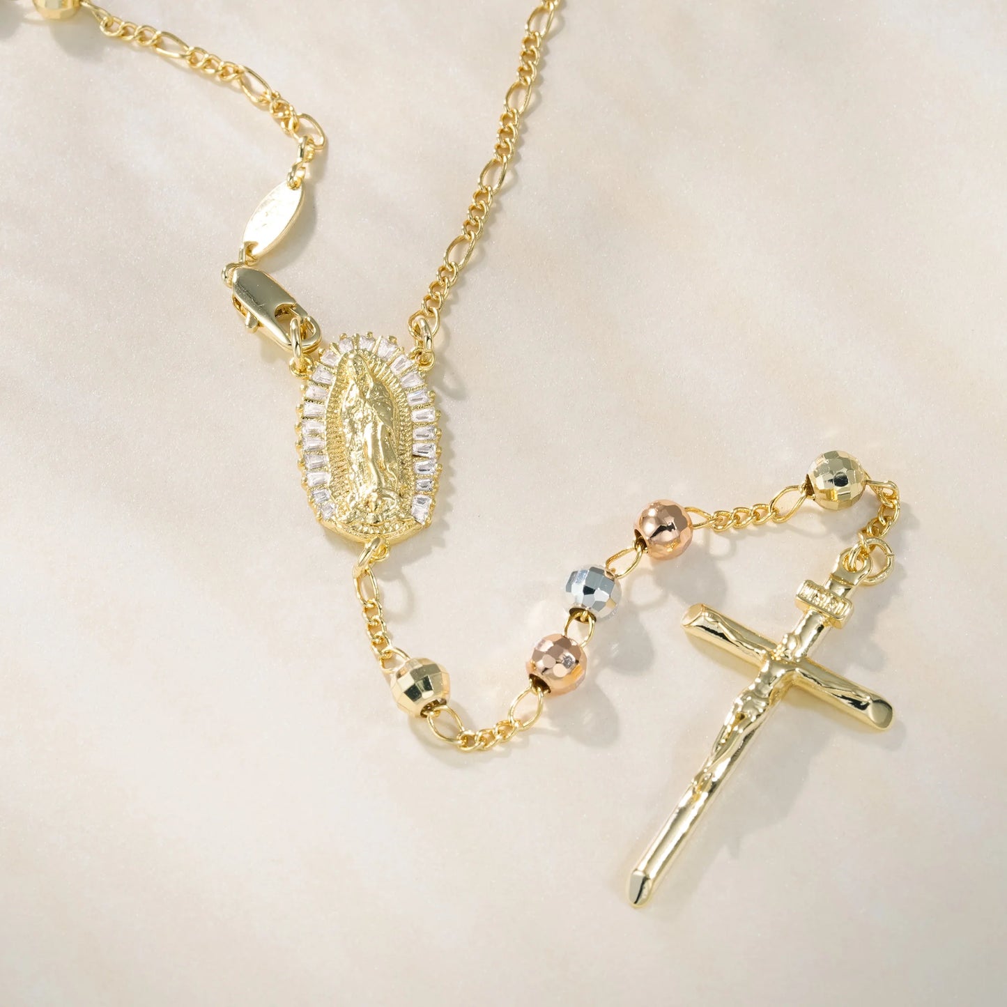 Colar Terço de Nossa Senhora de Guadalupe Banhado a Ouro 14k