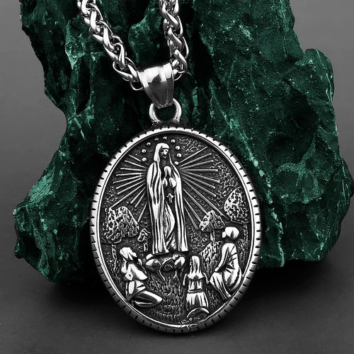 Colar Masculino Nossa Senhora de Fátima em Aço Inoxidável 316L
