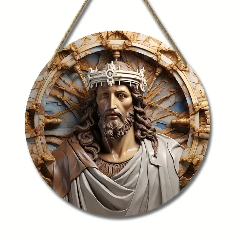 Placa Decorativa 2D de Jesus Cristo em Impressa Madeira - Estilo Retrô