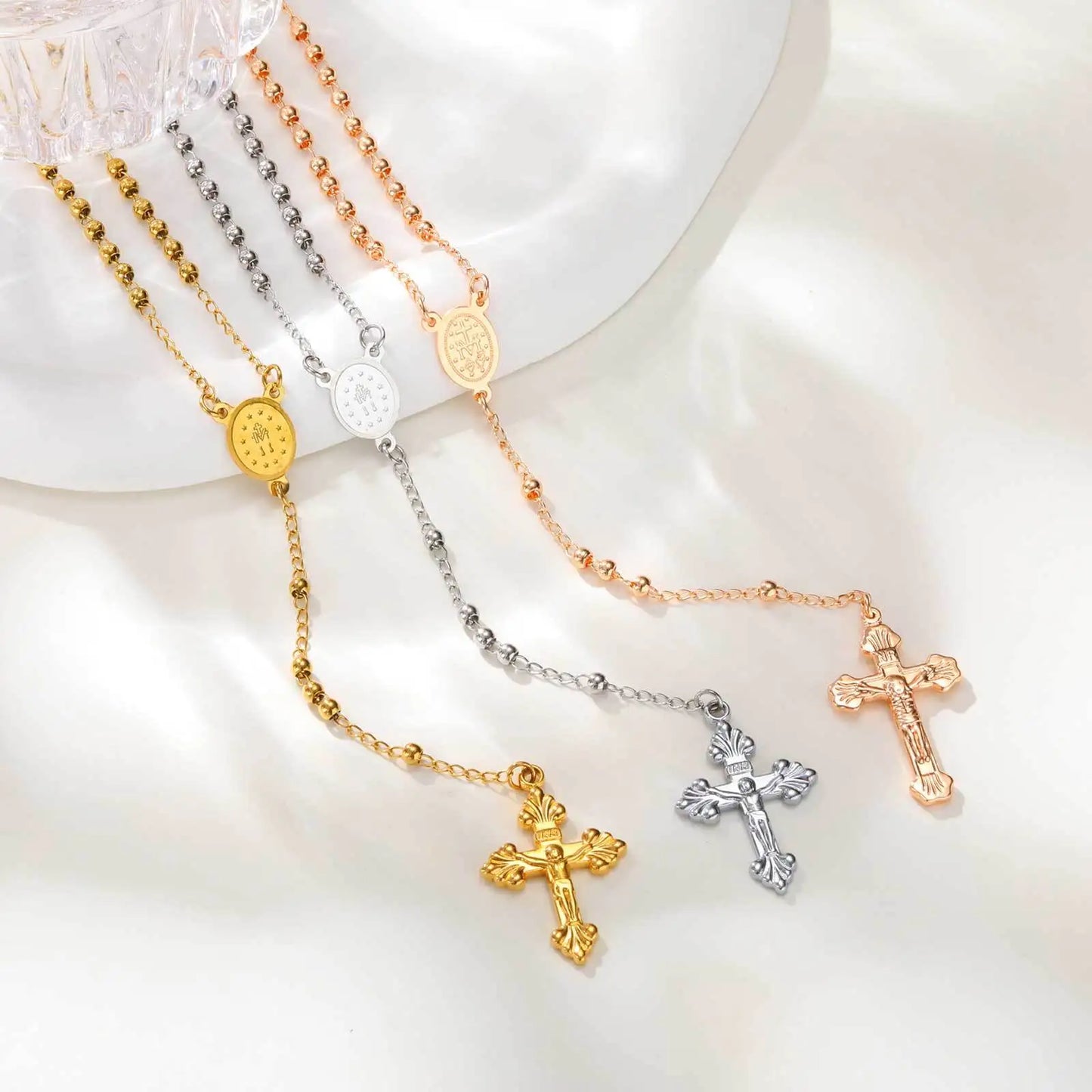 Colar Terço com Medalha Milagrosa de Aço Inoxidável
