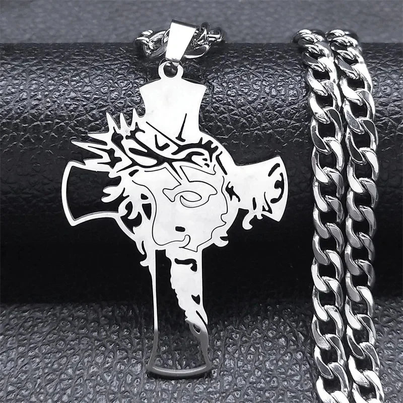 Colar de pingente Jesus Cruz em aço inoxidável para homens, colares crucifixos banhados a ouro, coroa de espinhos punk, jóias Hip Hop, N8052