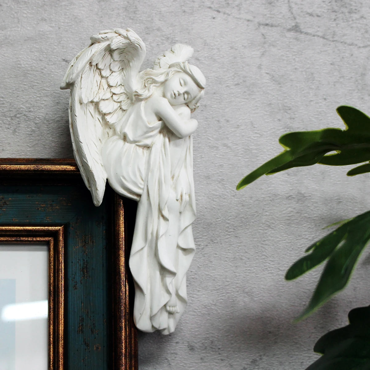 1 anjo direito e moldura da porta de anjo direito ornamento artesanato em resina, ornamento de decoração de casa, anjo requintado protegendo cada pla