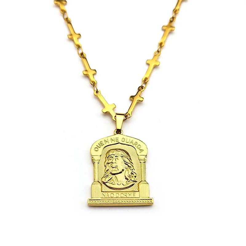 Pingente Religioso Jesus em Aço Inoxidável Dourado