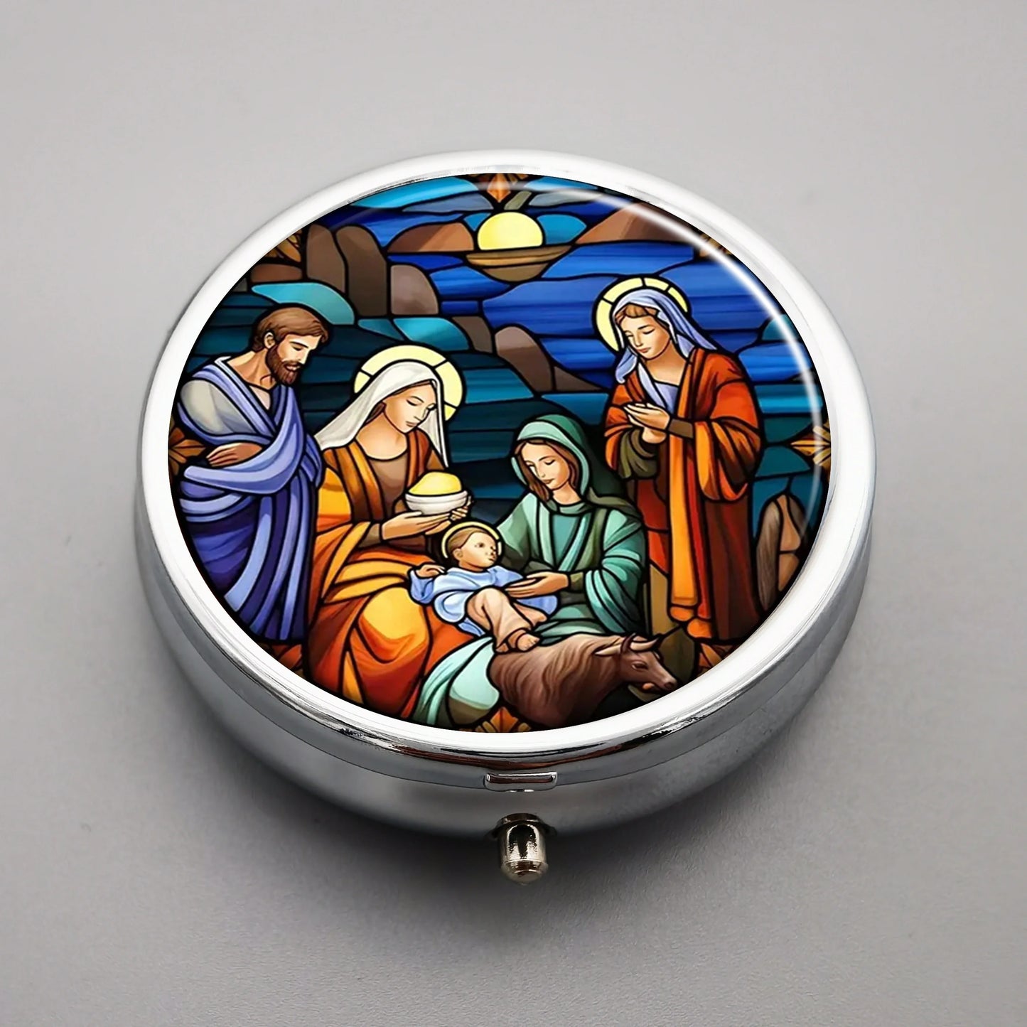 Caixa de Comprimidos Religiosa Estilo Vitral - 3 Compartimentos