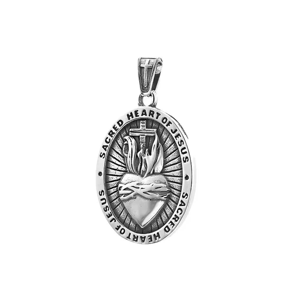 Colar Masculino Sagrado Coração de Jesus em Aço Inoxidável
