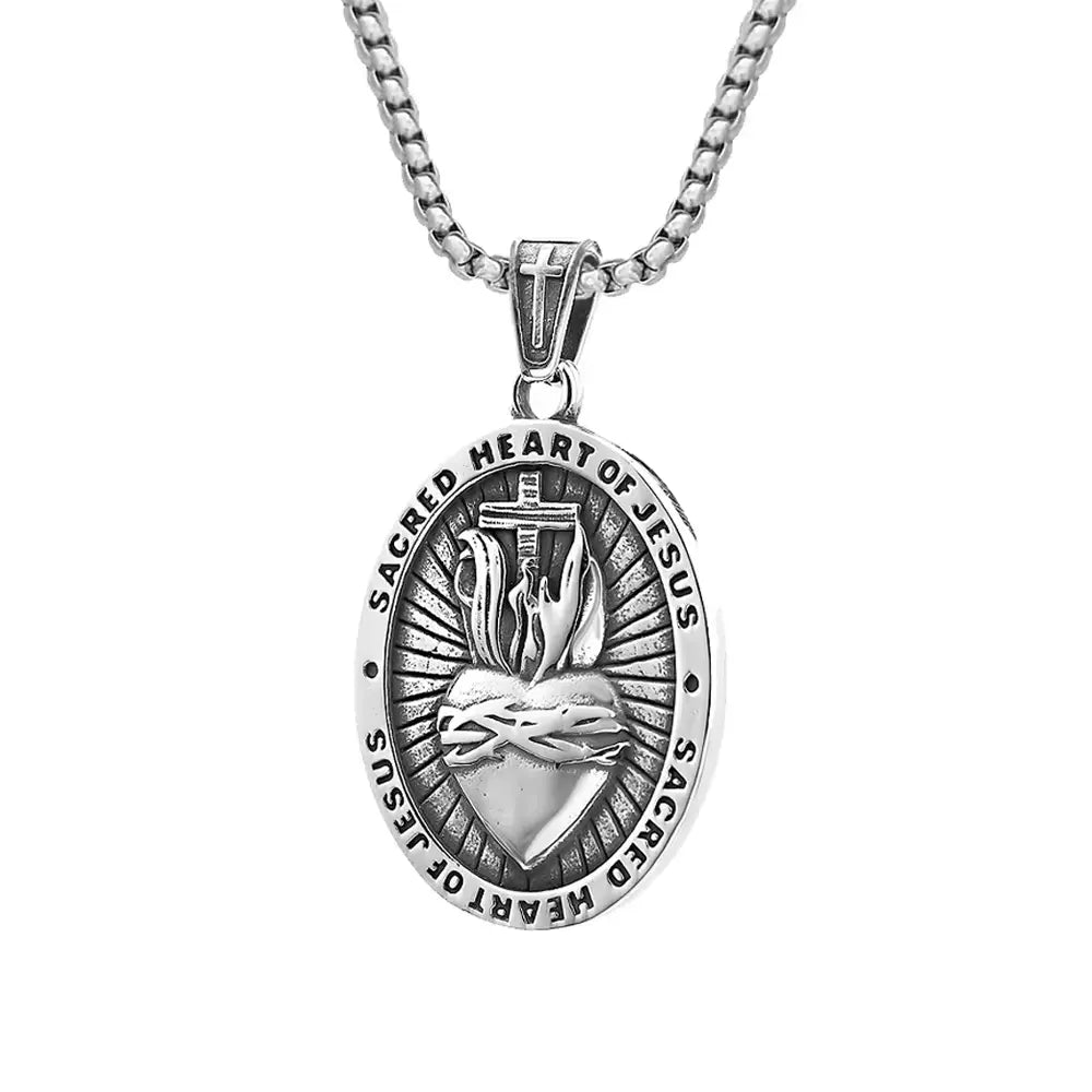 Colar Masculino Sagrado Coração de Jesus em Aço Inoxidável