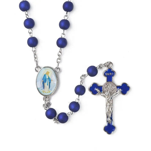 Terço Azul de Nossa Senhora das Graças com Cruz de São Bento