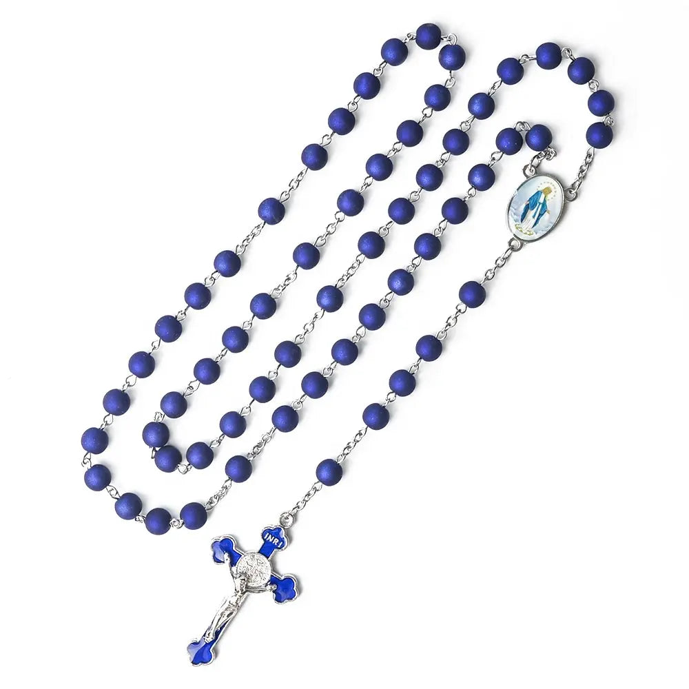 Terço Azul de Nossa Senhora das Graças com Cruz de São Bento