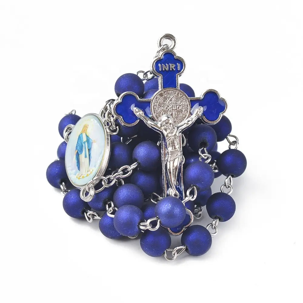 Terço Azul de Nossa Senhora das Graças com Cruz de São Bento