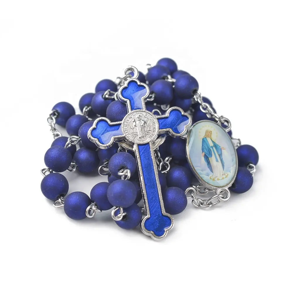 Terço Azul de Nossa Senhora das Graças com Cruz de São Bento